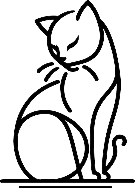 Dessin à la main de Cat Line Art Illustration en monoline