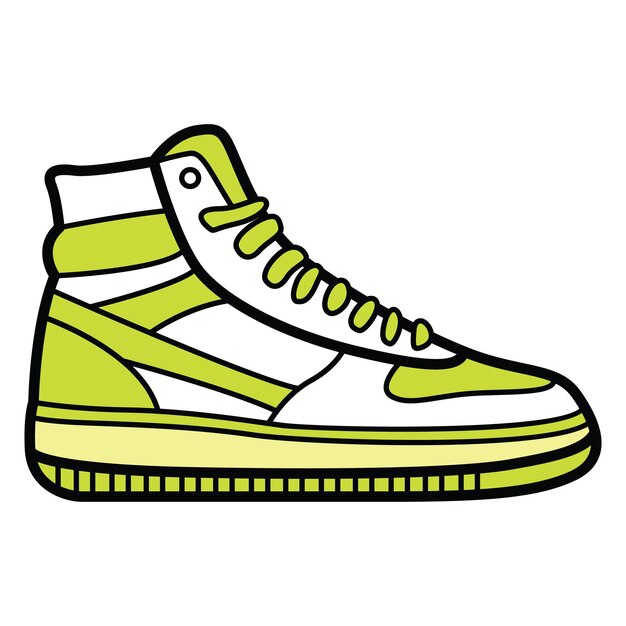 Dessin à la main d'une chaussure de sport féminine blanche et vert clair avec des vibrations fraîches et élégantes