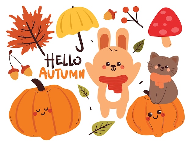 dessin à la main dessin animé autocollant d'automne ensemble autocollant mignon pour l'automne saison de chute ensemble de griffon
