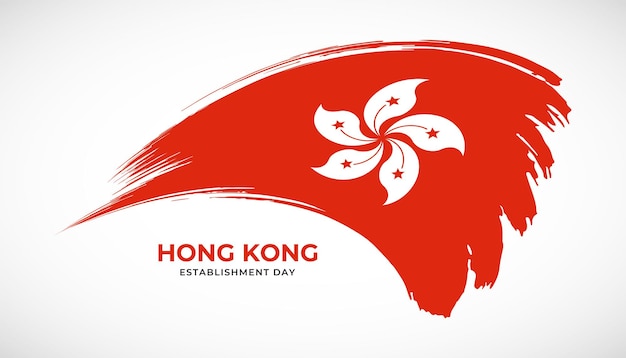 Dessin à La Main Drapeau De Coup De Pinceau De Hong Kong Avec Illustration Vectorielle Effet Peinture