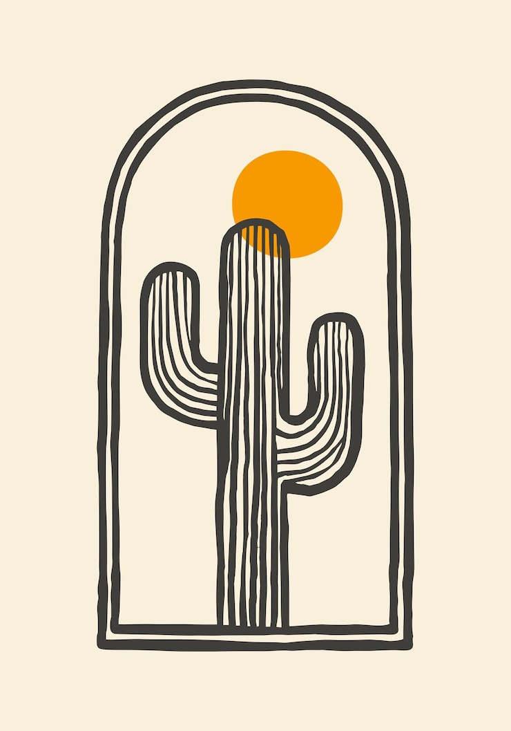 Vecteur un dessin à la main du cactus et du soleil, une œuvre d'art simple.