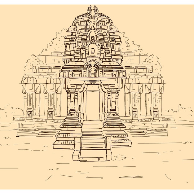 Vecteur dessin à la main du temple de vitthal à hampi, dans le karnataka