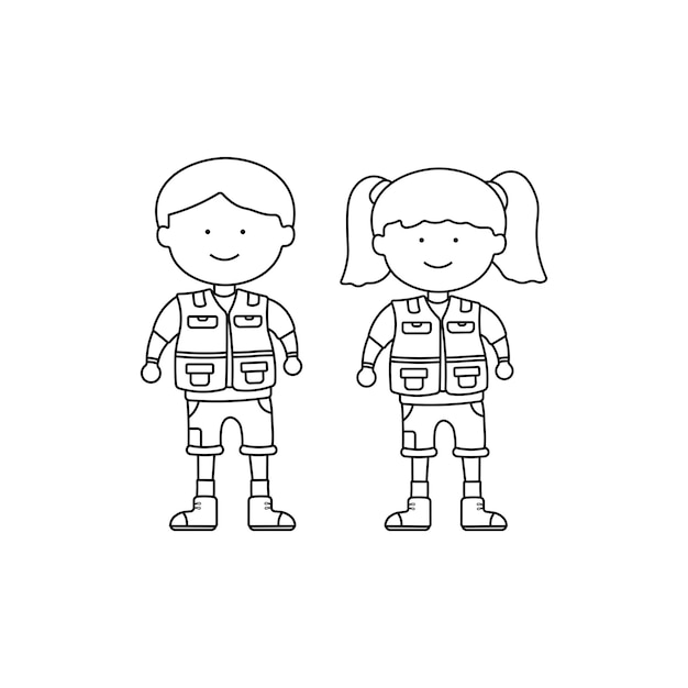 Dessin à La Main Des Enfants Dessinant Des Dessins Animés Illustration Vectorielle D'un Enfant En Tenue De Camping Isolé