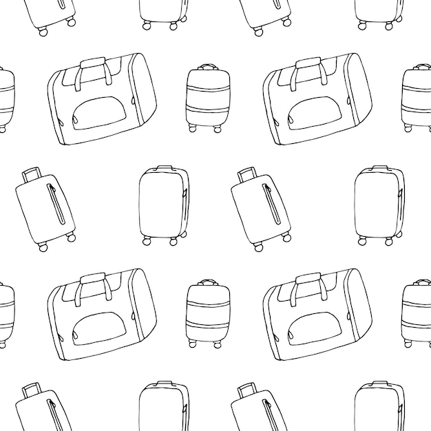 Vecteur dessin à la main de l'illustration vectorielle du motif sans couture des bagages