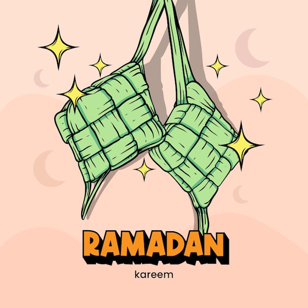 Vecteur le dessin à la main de ketupat ramadan kareem