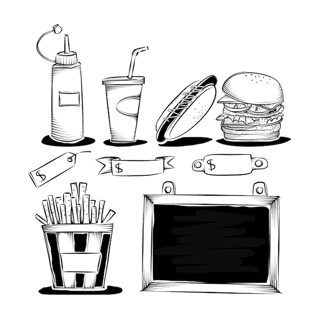 Vecteur dessin de main menu fastfood