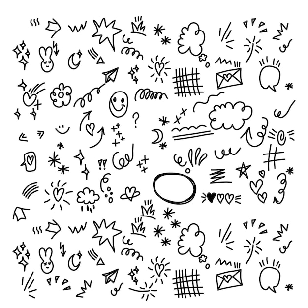 Dessin à la main d'une mignonne expression de dessin animé, un signe, un tracé de ligne, un mouvement, une courbe de dessin, une direction.