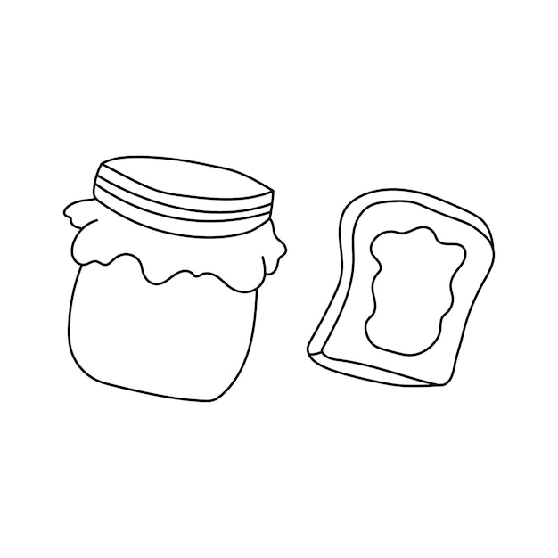 Vecteur dessin à la main pour enfants dessin animé illustration vectorielle une confiture avec l'icône du pain isolé