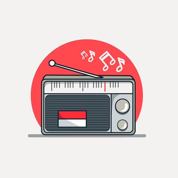 dessin à la main d'une radio vintage rouge et blanche