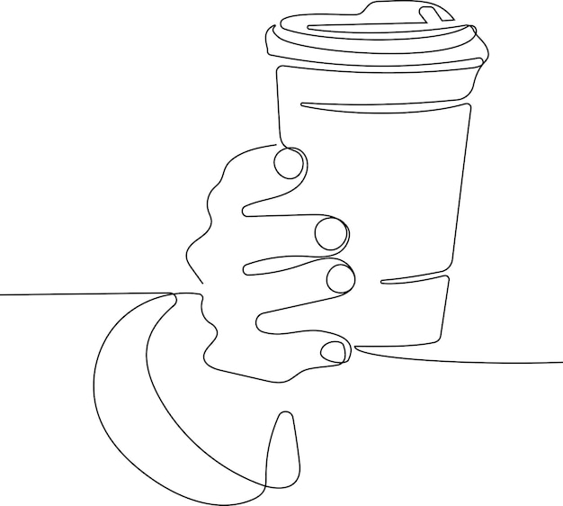 Dessin De Main Tenant Une Tasse De Café En Plastique