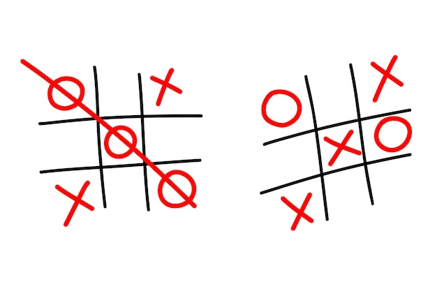 Dessin à la main Tic tac toe Sketch tic tac toe jeu pour enfants XO jeu pour enfants Win in tic tac toe Vector