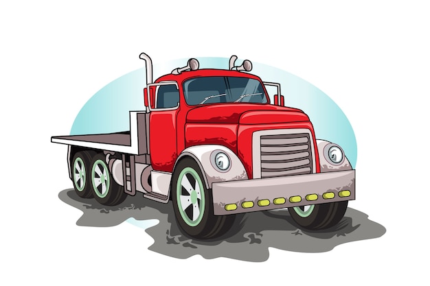 Dessin à La Main De Vecteur De Gros Camion Classique Rouge