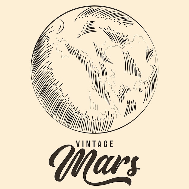 Dessin Main Vintage Dessin Planète Mars Croquis Vecteur Stock Illustration