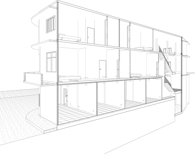 Un dessin d'une maison avec un escalier qui est étiqueté comme la maison.