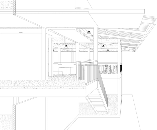 Vecteur un dessin d'une maison avec un toit blanc et une ligne bleue qui dit que la maison s'appelle la maison.