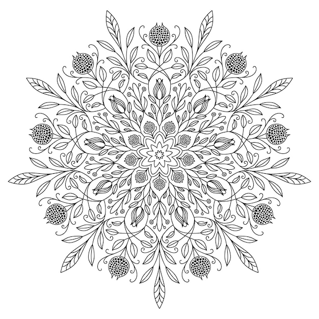 Dessin De Mandala Avec Des Lignes Noires Sur Fond Blanc. Beau Motif Rond Vintage. Fond Fleuri Ethnique.