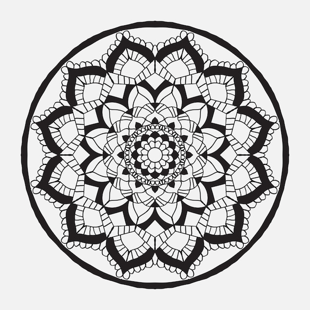 Vecteur dessin de mandala rond ornemental noir et blanc