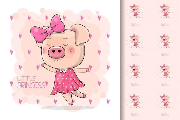 Dessin Mignon Piggy Girl Isolé Sur Fond Rose