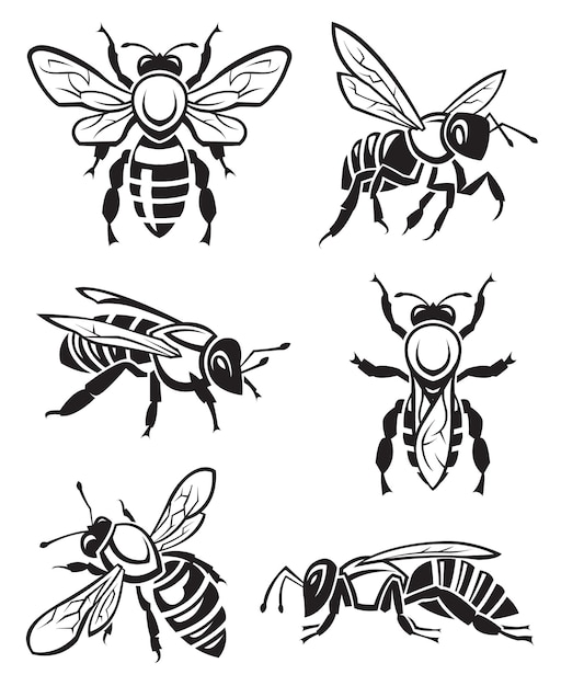 dessin monochrome d'abeilles