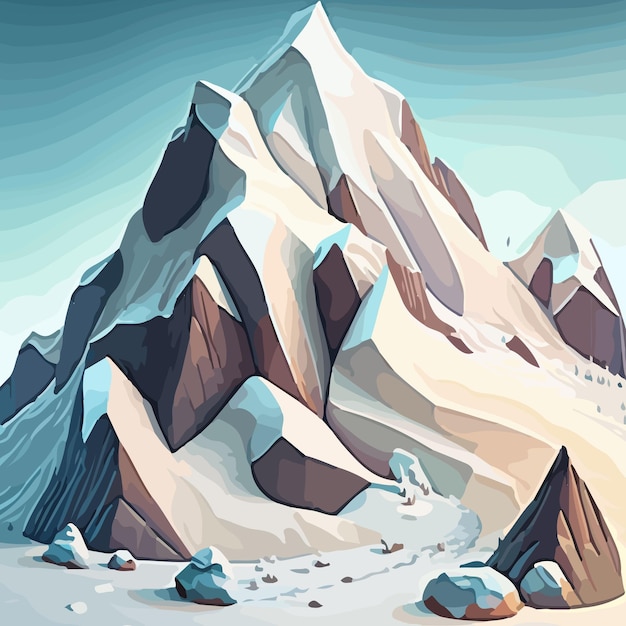Un dessin d'une montagne enneigée avec une montagne en arrière-plan.