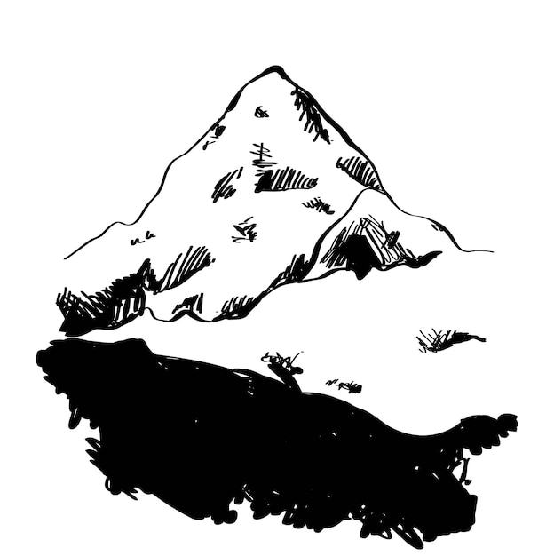 Vecteur dessin de montagnes des sommets rocheux dessinés à la main