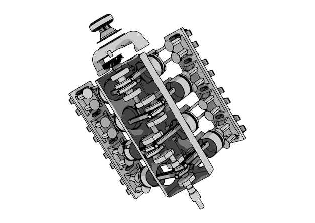 Vecteur dessin d'un moteur à combustion interne sur un vecteur de fond blanc