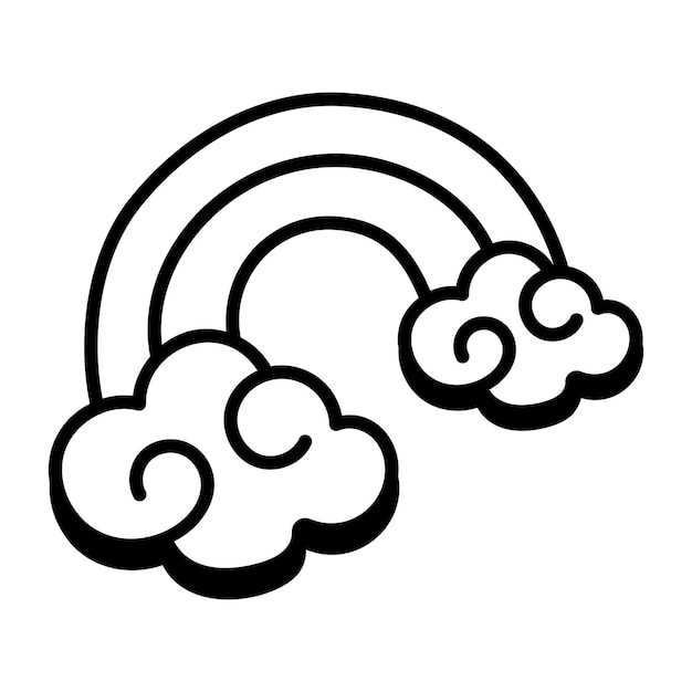 Un Dessin Noir Et Blanc D'un Arc-en-ciel Et De Nuages.