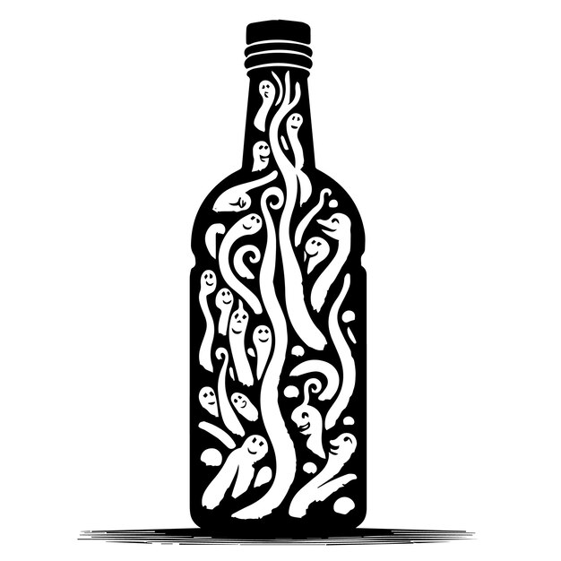 Vecteur un dessin en noir et blanc d'une bouteille d'alcool sur un fond blanc