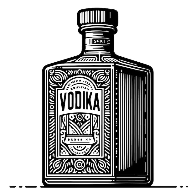 Vecteur un dessin en noir et blanc d'une bouteille de vodka