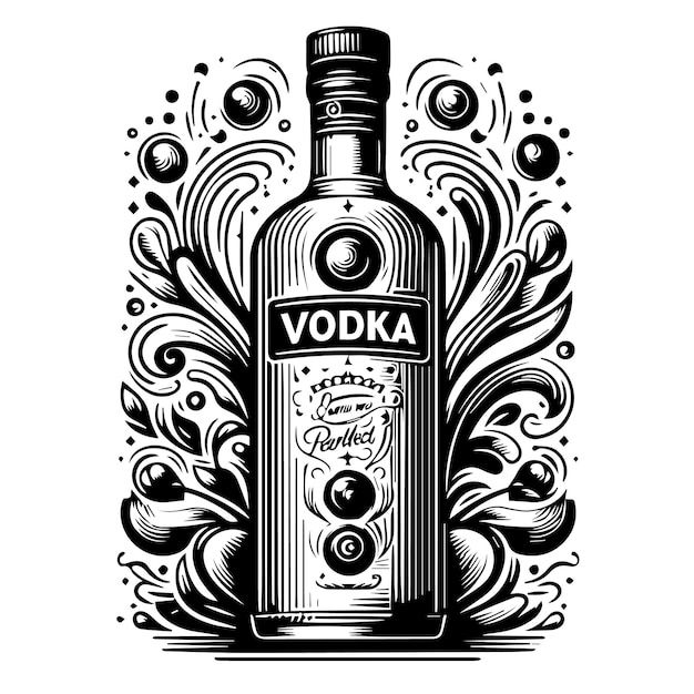 Vecteur un dessin en noir et blanc d'une bouteille de vodka