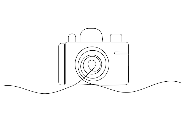 un dessin en noir et blanc d'une caméra avec une ligne autour