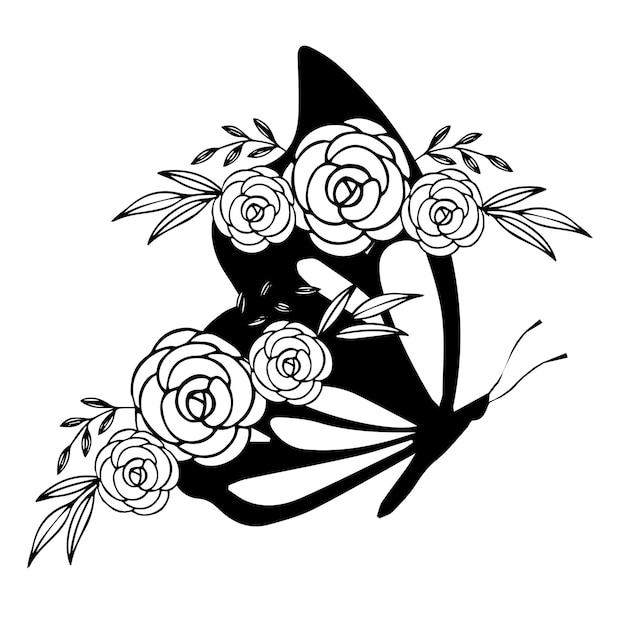 Un Dessin En Noir Et Blanc D'un Chapeau Avec Des Roses Dessus.