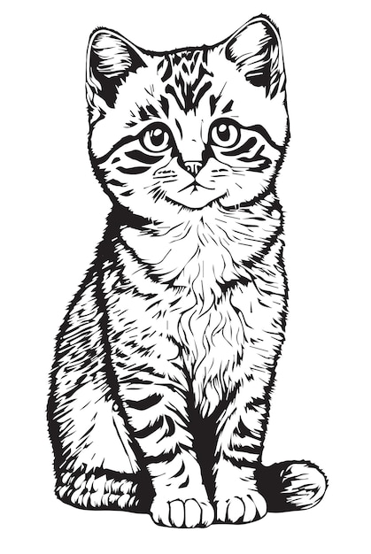 Vecteur un dessin noir et blanc d'un chaton