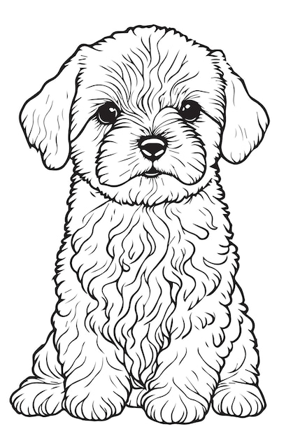 Vecteur un dessin en noir et blanc d'un chiot shih tzu