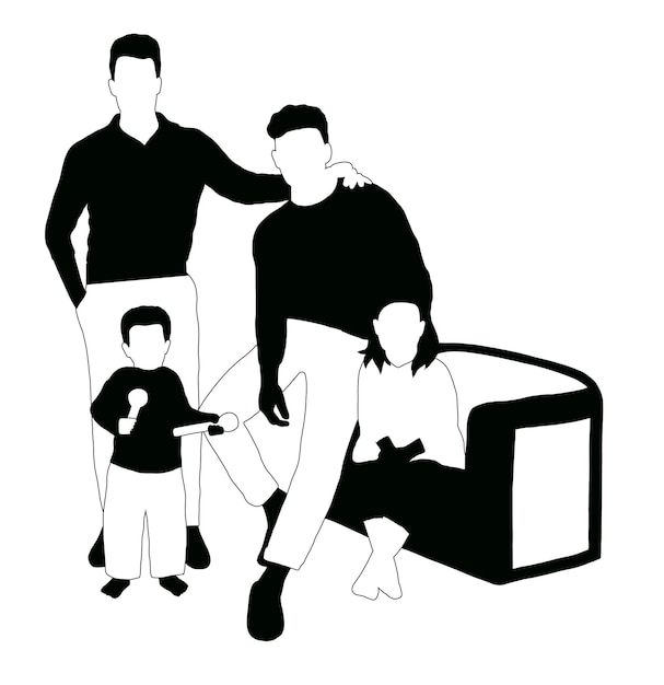 Un Dessin En Noir Et Blanc D'une Famille Avec Un Enfant.