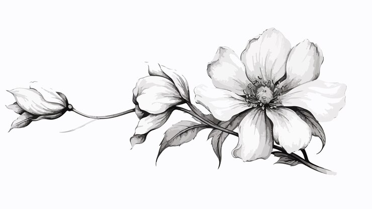 dessin en noir et blanc d'une fleur blanche