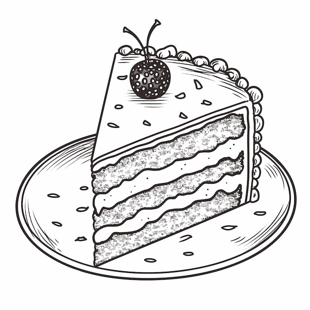 Vecteur dessin noir et blanc d'un gâteau illustration de contour de gâteau d'anniversaire dessiné à la main