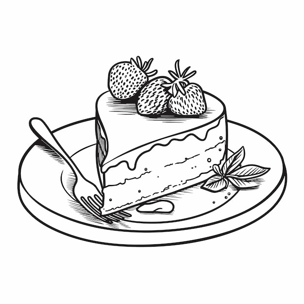 Dessin Noir Et Blanc D'un Gâteau Illustration De Contour De Gâteau D'anniversaire Dessiné à La Main