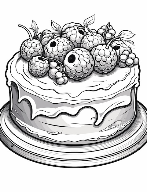 dessin noir et blanc d'un gâteau illustration de contour de gâteau d'anniversaire dessiné à la main