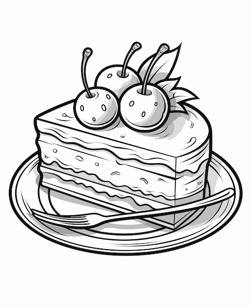 Vecteur dessin noir et blanc d'un gâteau illustration de contour de gâteau d'anniversaire dessiné à la main