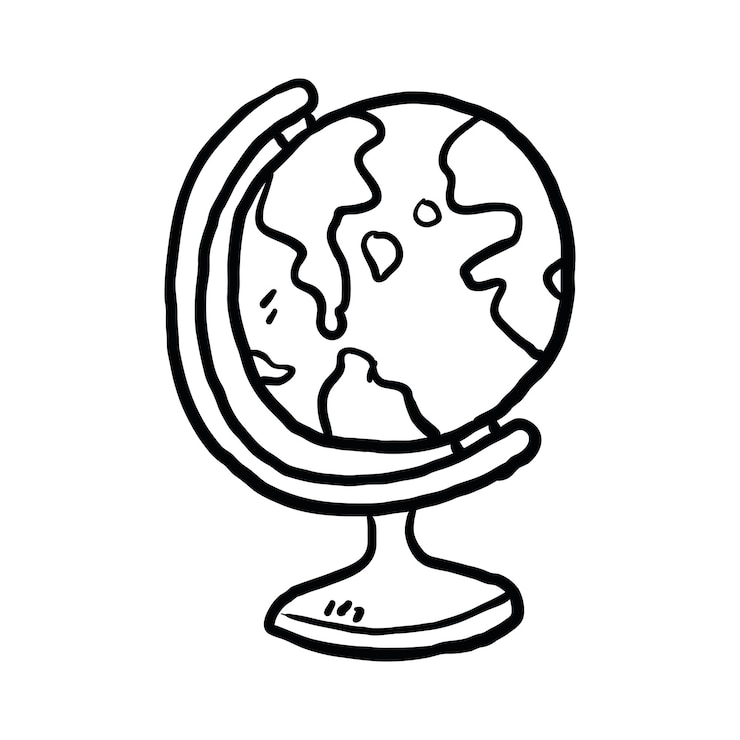 Vecteur un dessin en noir et blanc d'un globe avec le mot terre dessus