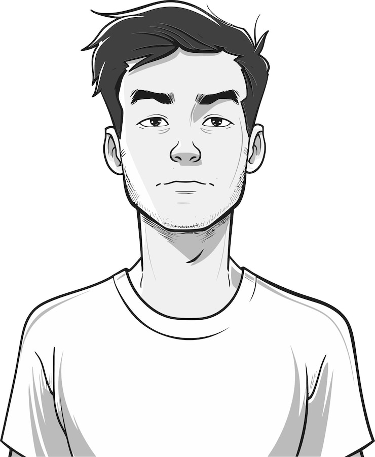 Vecteur un dessin en noir et blanc d'un homme avec une chemise blanche qui dit qu'il est un personnage