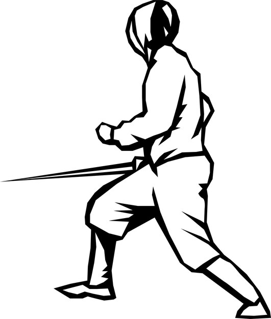 Un Dessin En Noir Et Blanc D'un Homme Avec Une épée.