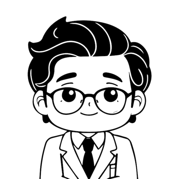 un dessin en noir et blanc d'un homme portant un costume et des lunettes
