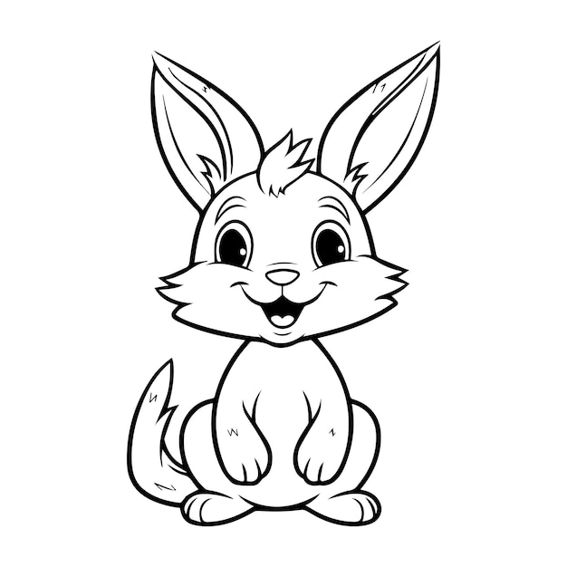 Vecteur un dessin en noir et blanc d'un lapin assis sur un fond blanc.