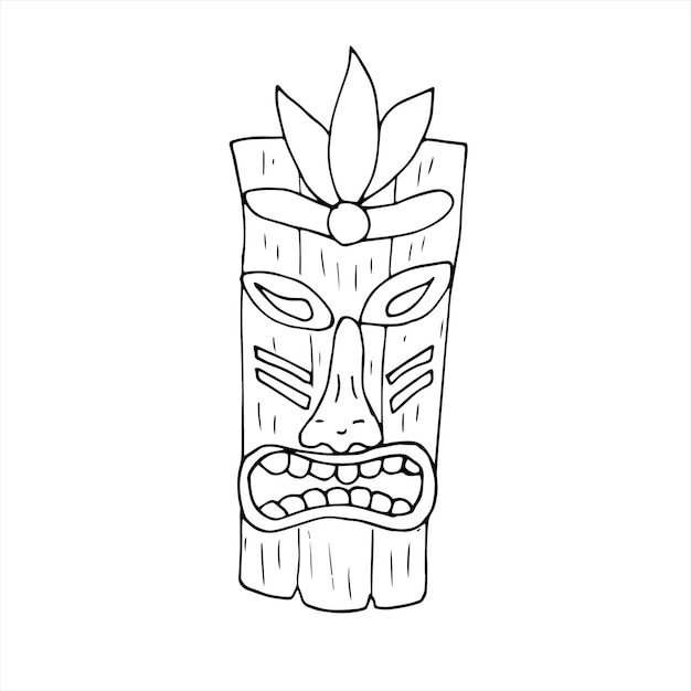 Vecteur un dessin en noir et blanc d'un masque tiki