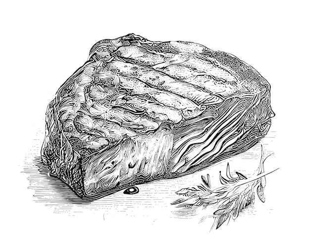 Vecteur un dessin en noir et blanc d'un morceau de steak.