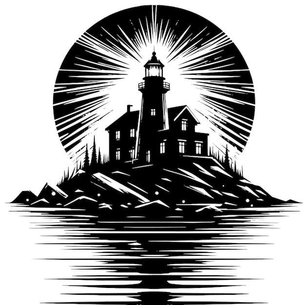 un dessin en noir et blanc d'un phare