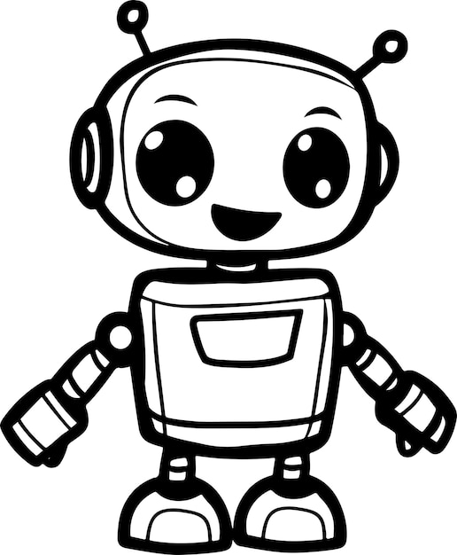 un dessin en noir et blanc d'un robot avec des écouteurs dessus