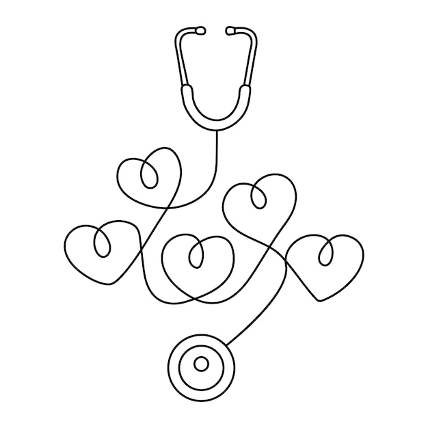 Vecteur un dessin en noir et blanc d'un stéthoscope en forme de cœur